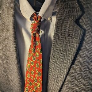 ♥️ Adam's 100% Italian silk Men's vintage New Providence NJ red green yellow tie
